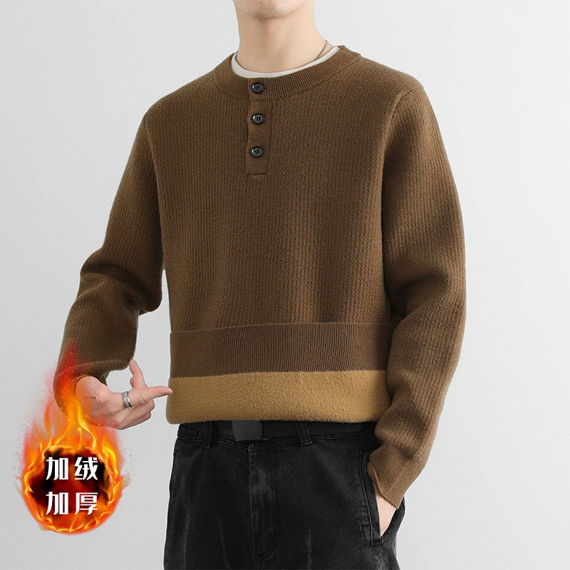 2024秋冬季男士加绒加厚潮流舒适毛衣休闲百搭针织衫潮CWG2427-1