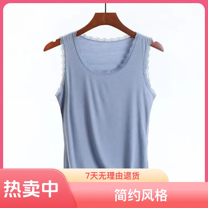 背心女纯色简约风螺纹圆领背心无袖春夏蕾丝女背心打底大码女背心