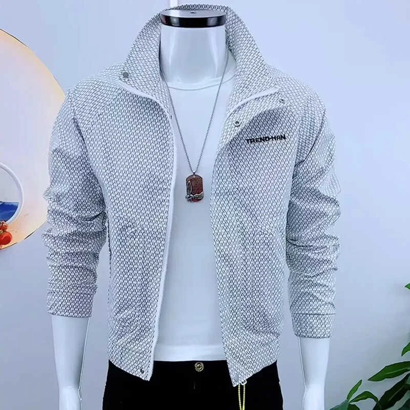 欧米朵痞帅潮牌外套新款韩版修身格子男士夹克简约字母网红上衣