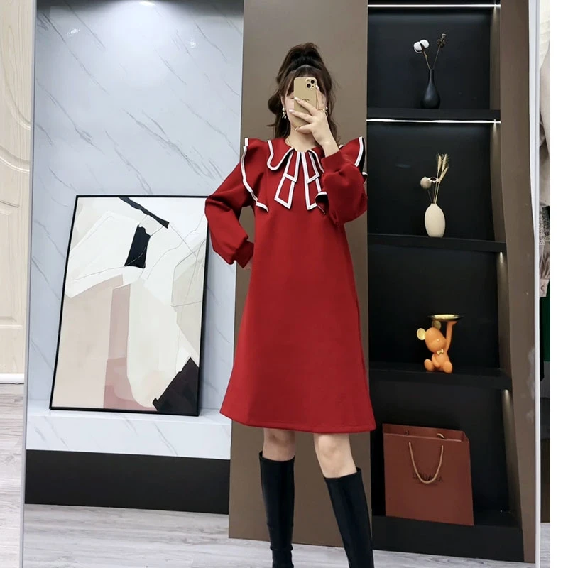 早秋设计师定制款娃娃领显瘦连衣裙