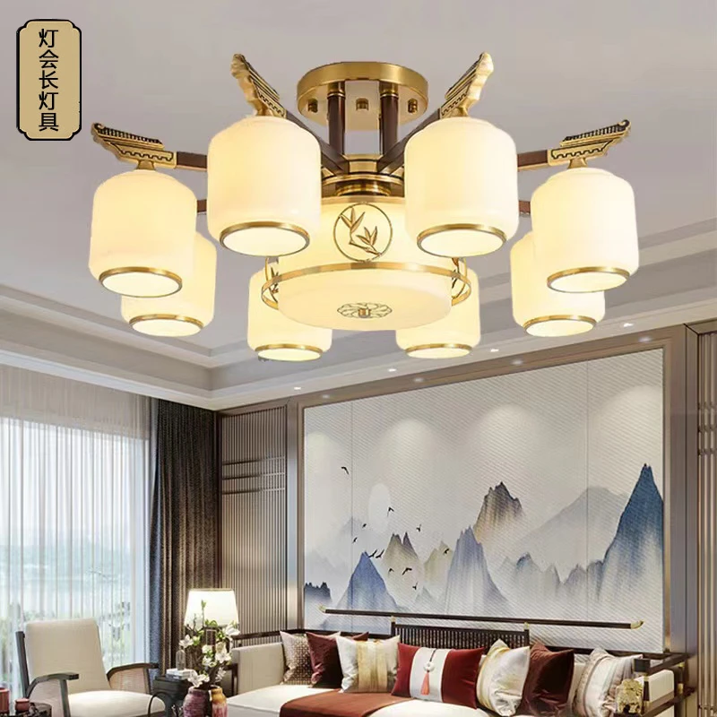 新中式全铜红木客厅吸顶灯中国风大气餐厅主卧室灯低楼层灯具7161