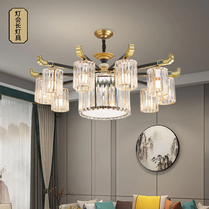 新中式轻奢水晶吊灯客厅灯家用大气珐琅彩简约朝下餐厅卧室灯7287