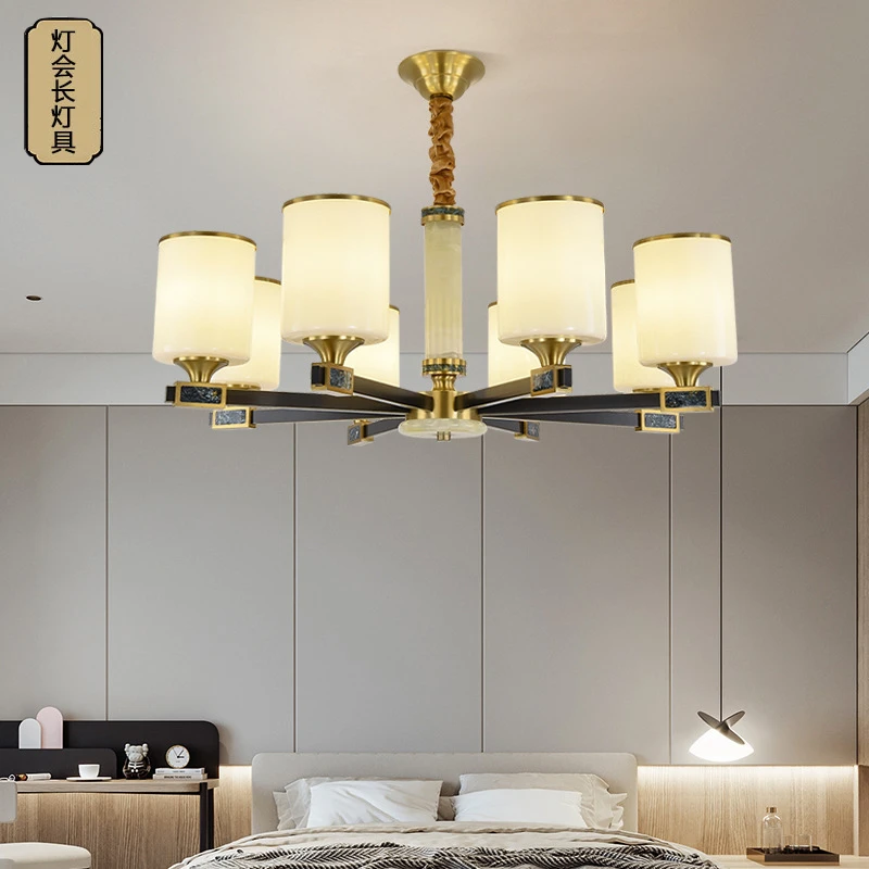 新中式全铜客厅吊灯大气现代简约餐厅灯中国风卧室书房家用灯7211