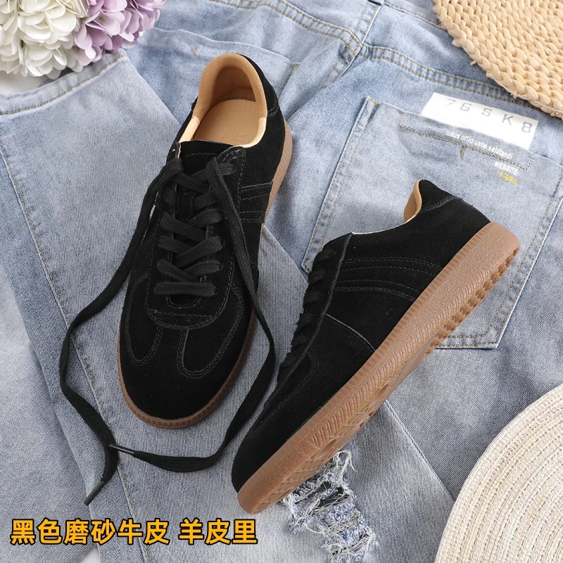 德训鞋女2024秋冬新款真皮女鞋复古阿甘鞋平底板鞋运动鞋