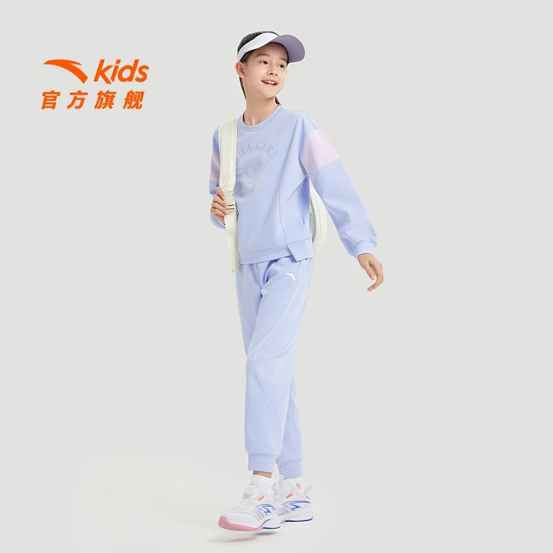 安踏儿童女童运动套装2025春款透气舒适青少年运动两件套卫衣裤子