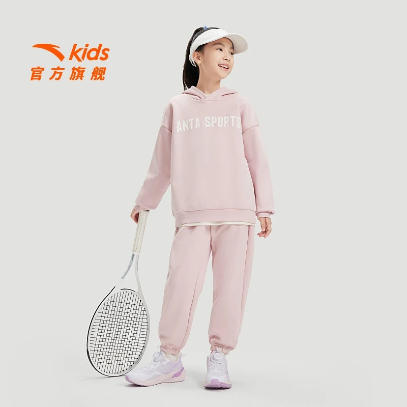 安踏儿童男女童针织运动套2025冬新款舒适保暖青少年加绒运动套装