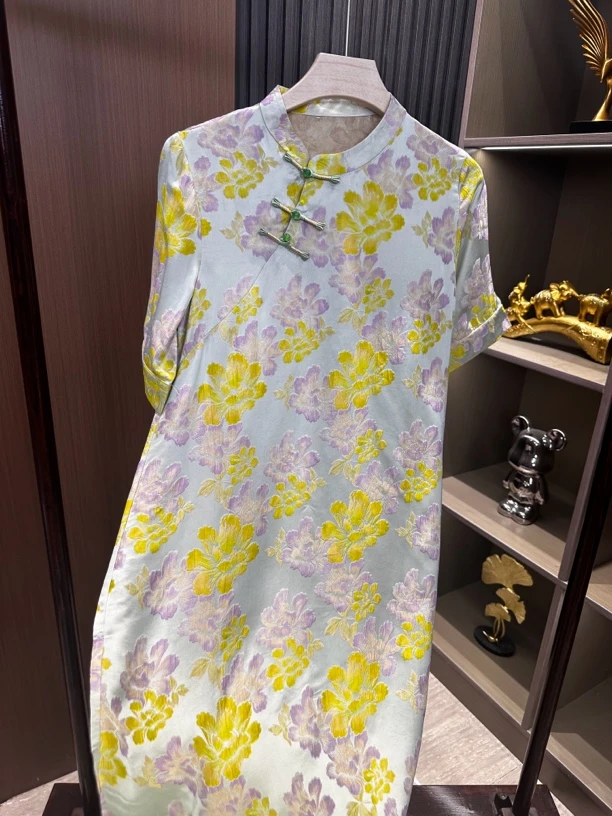 【流莹】夏季时尚气质显瘦斜襟中式复古中长款中国风女装连衣裙