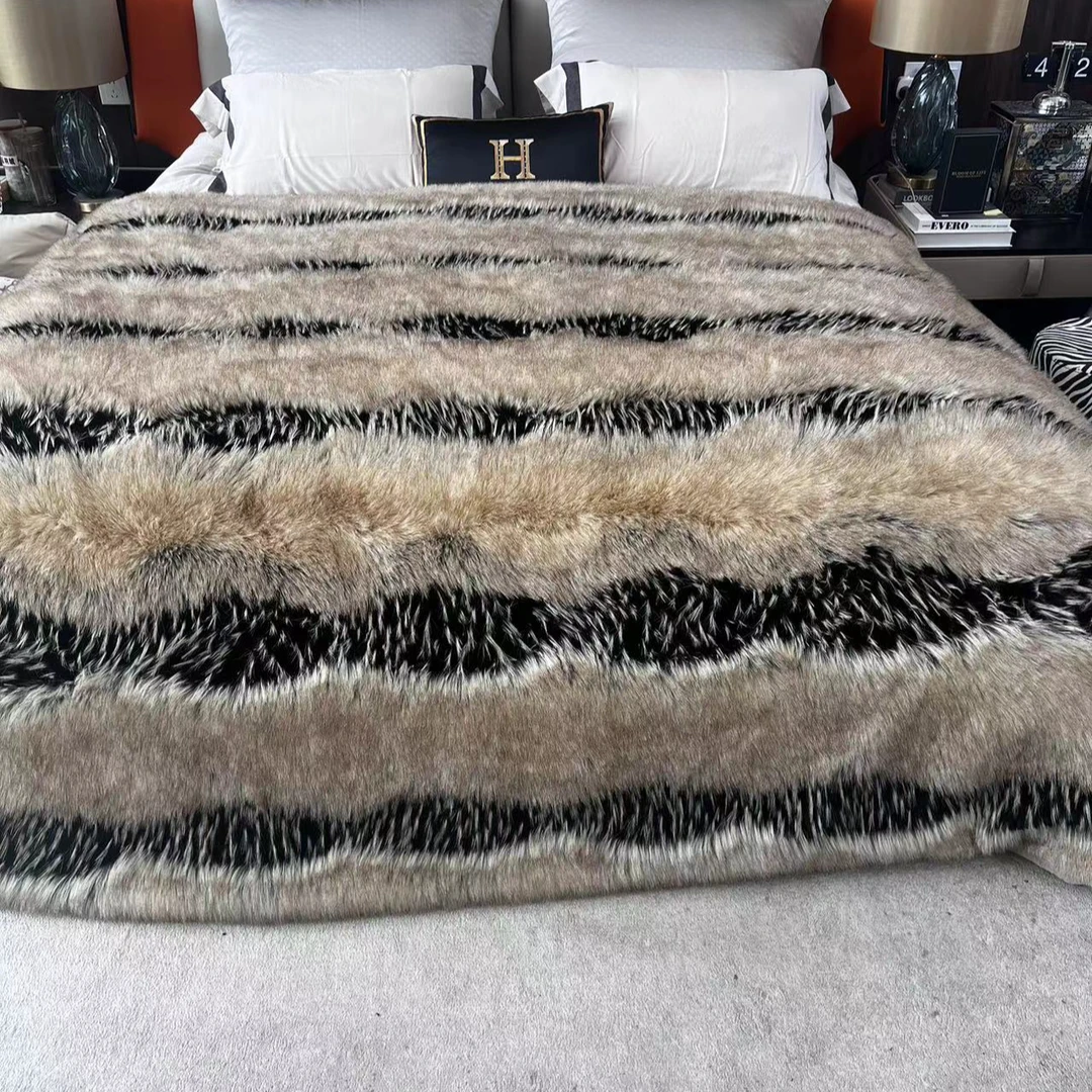 芬兰进口仿貂绒芭莎黑棕毛毯