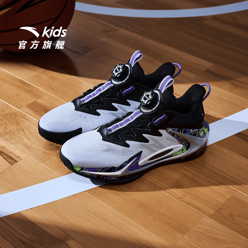 安踏儿童欧文运动鞋男童篮球鞋大童旋钮扣低帮秋缓震青狂专业战靴