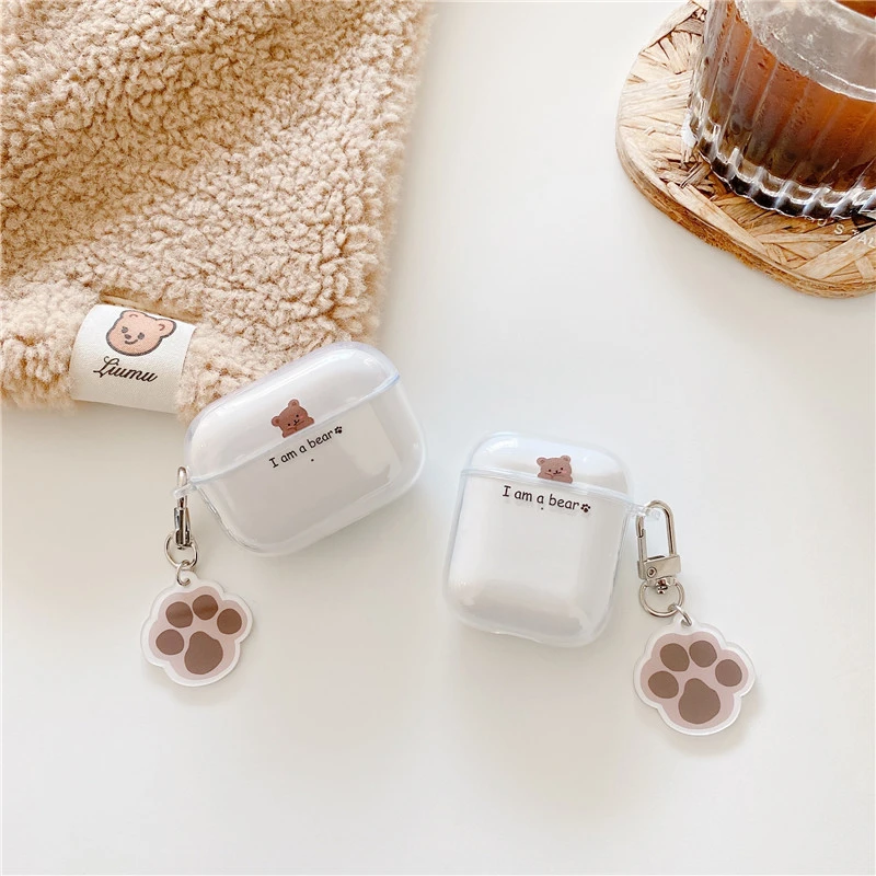 适用苹果耳机套airpodspro2保护套可爱英文小熊透明壳1/2/3/4/5代