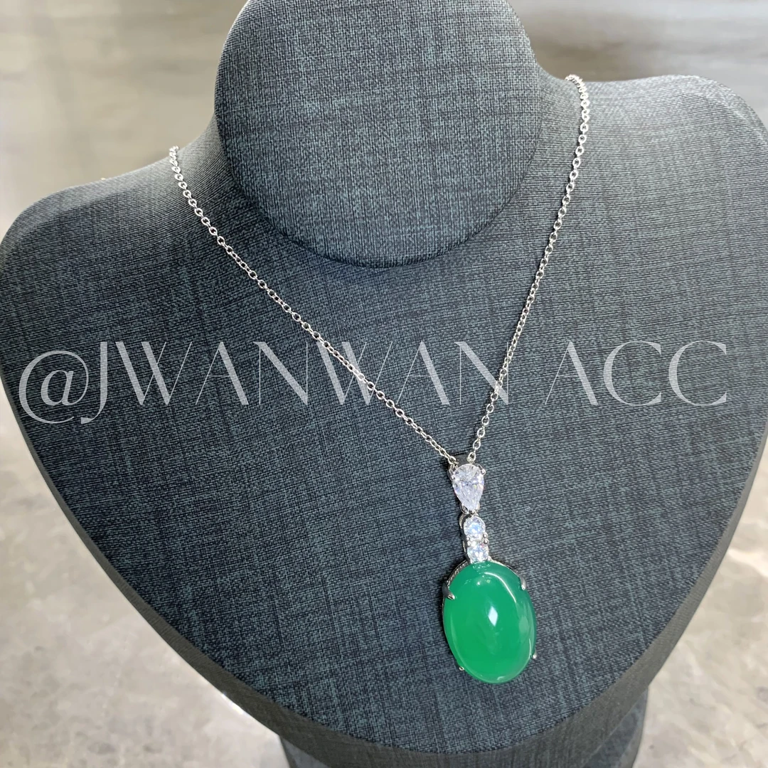 坠链均925银 东方露.新国风翠绿闪钻水滴型银项链11XL2196