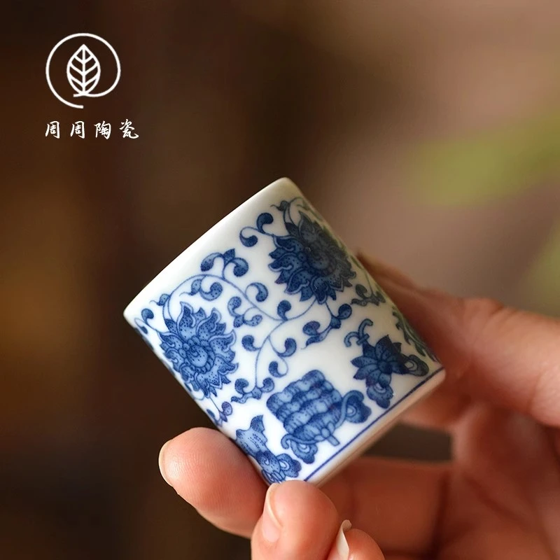 白瓷青花扳指盖置复古陶瓷紫砂壶盖托盖碗茶盖搁垫功夫茶具配件