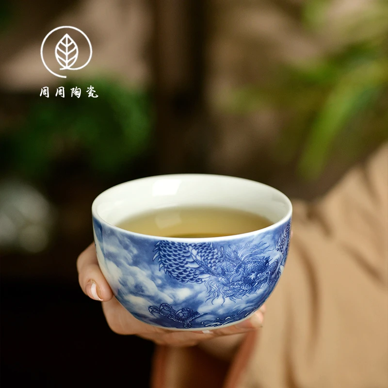 景德镇青花龙纹主人杯陶瓷卧足杯仿古单杯个人专用杯子高档茶杯