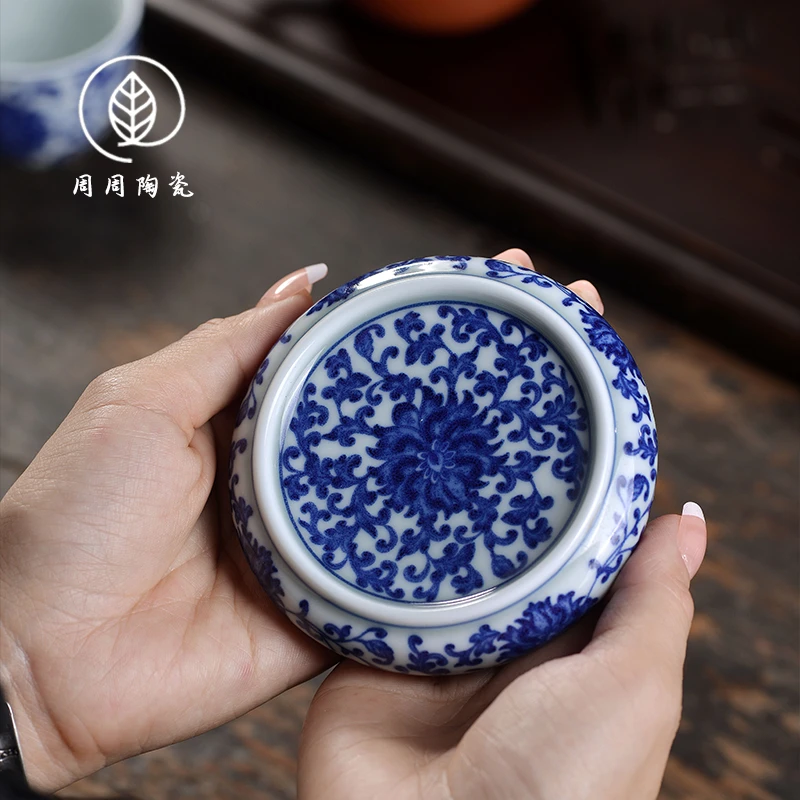 景德镇复古青花缠枝莲盖置杯垫小紫砂壶盖托壶承家用茶道零配件