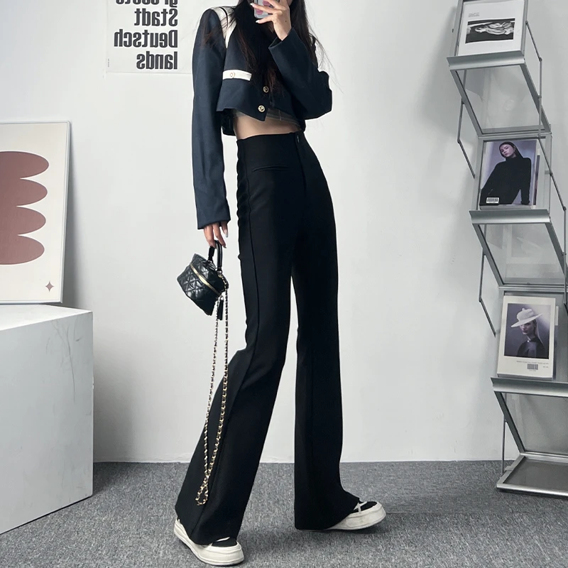 秋冬喇叭弹力高腰西装裤修身百搭神裤黑色喇叭裤显瘦垂感拖地裤女