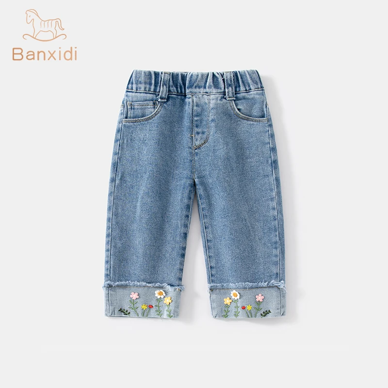 班喜迪女童牛仔裤春装新款洋气儿童裤子小童直筒裤春季宝宝休闲裤