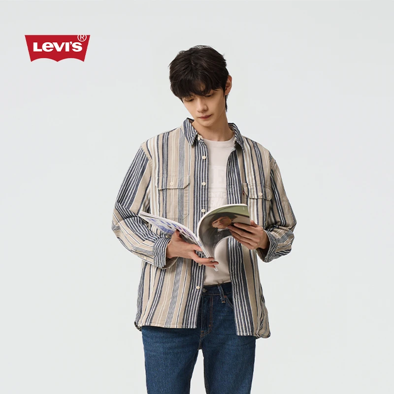 【商场同款】Levi's李维斯新品男士条纹宽松长袖衬衫潮19573-0204
