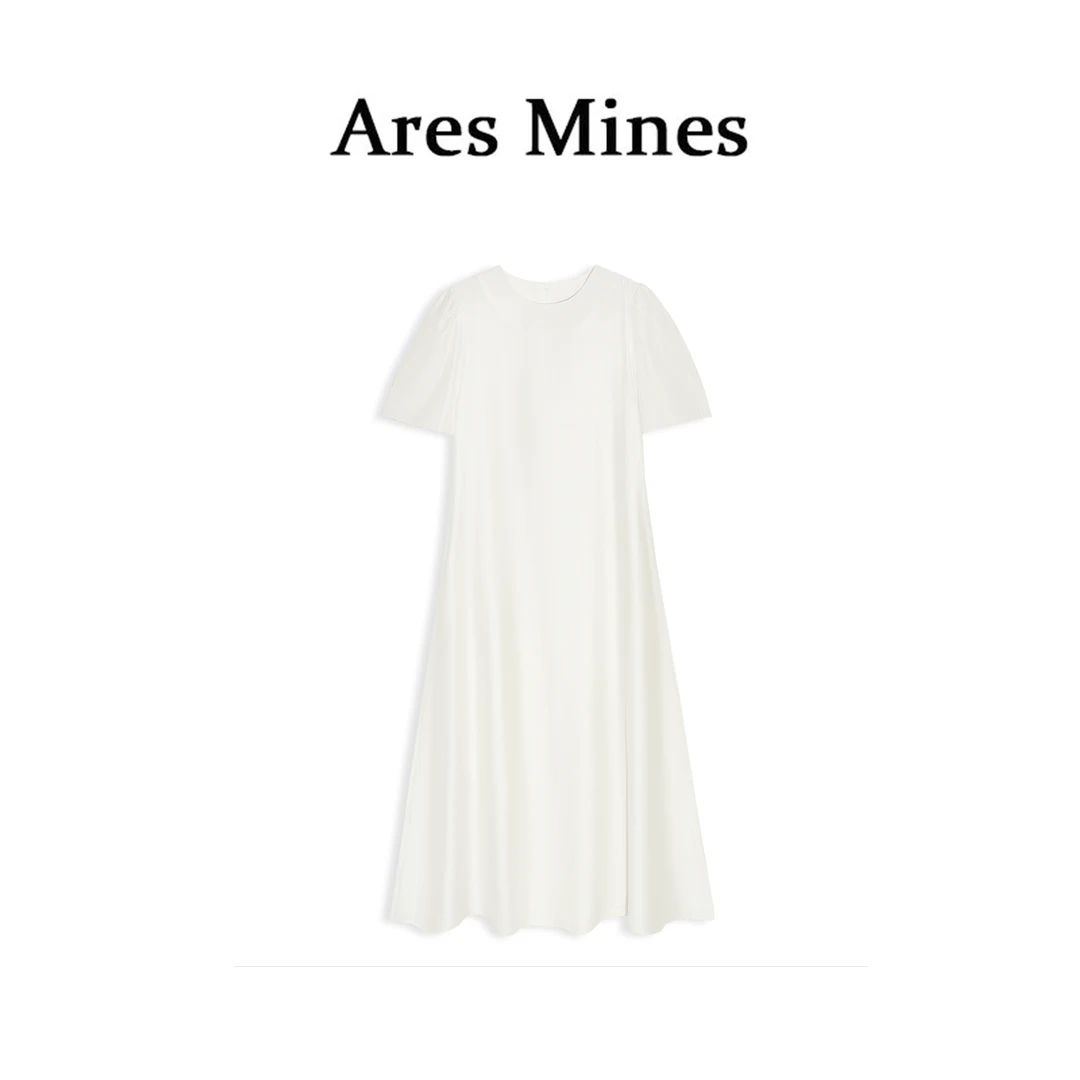 【Ares Mines】极简COS风 法式宽松圆领纯色连衣裙