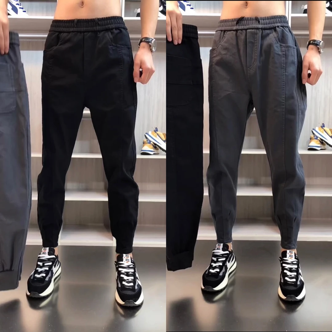 男士夏季新款修身纯色时尚休闲裤子百搭小脚裤