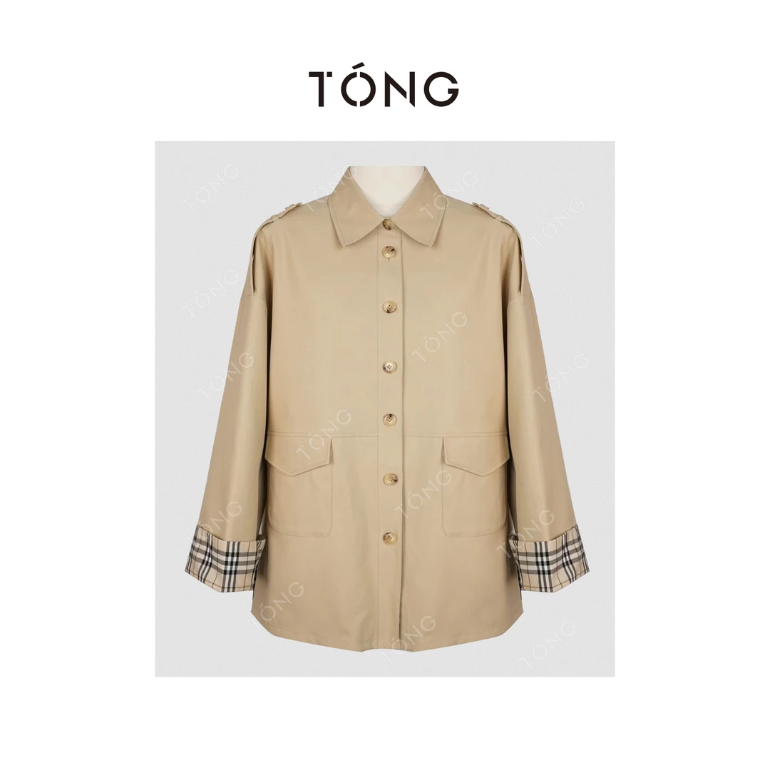 【精致小姐】拼色格进口18支棉经典风衣外套 GA0153