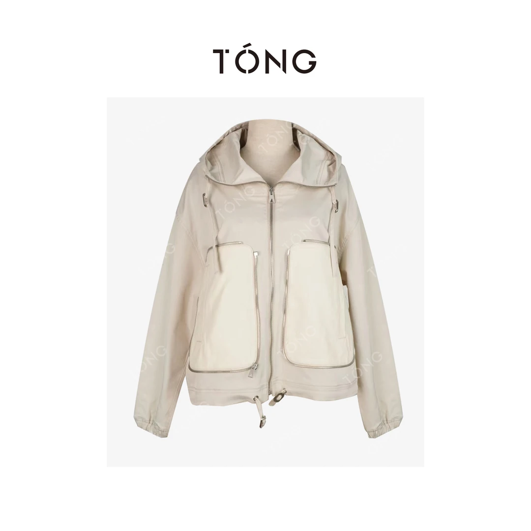 【风之语】进口骑兵纹拼皮户外连帽夹克外套 GA0109