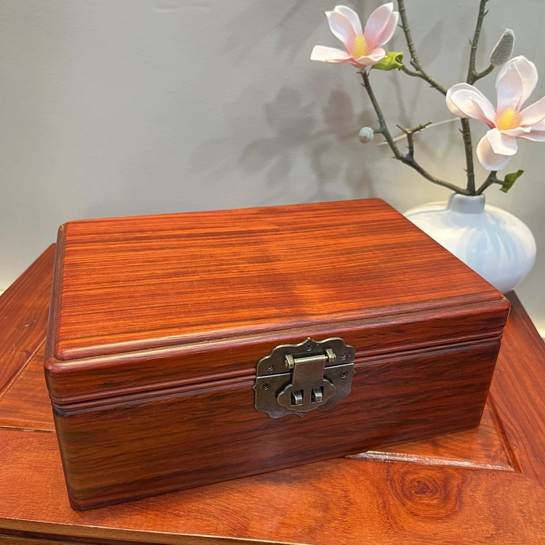 红花首饰盒家用收纳盒证件盒带锁新中式网红珠宝素面盒子28×19×11