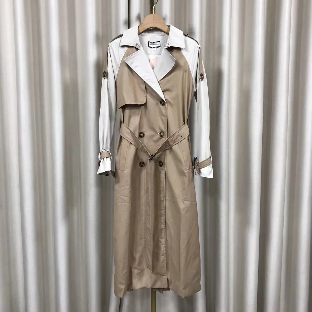 D4881洋气拼接风衣外套女春秋新款长款气质高级感休闲薄款大衣