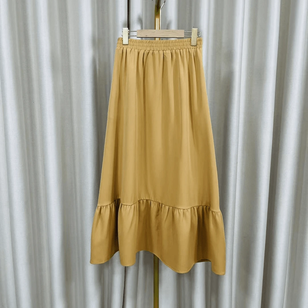 X472气质纯色中长款高腰半身裙女2024夏季宽松百搭a字裙显瘦伞裙