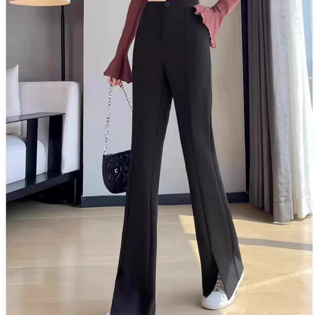 I3855微喇裤女2024西装裤子高腰显瘦垂感开叉喇叭裤休闲裤