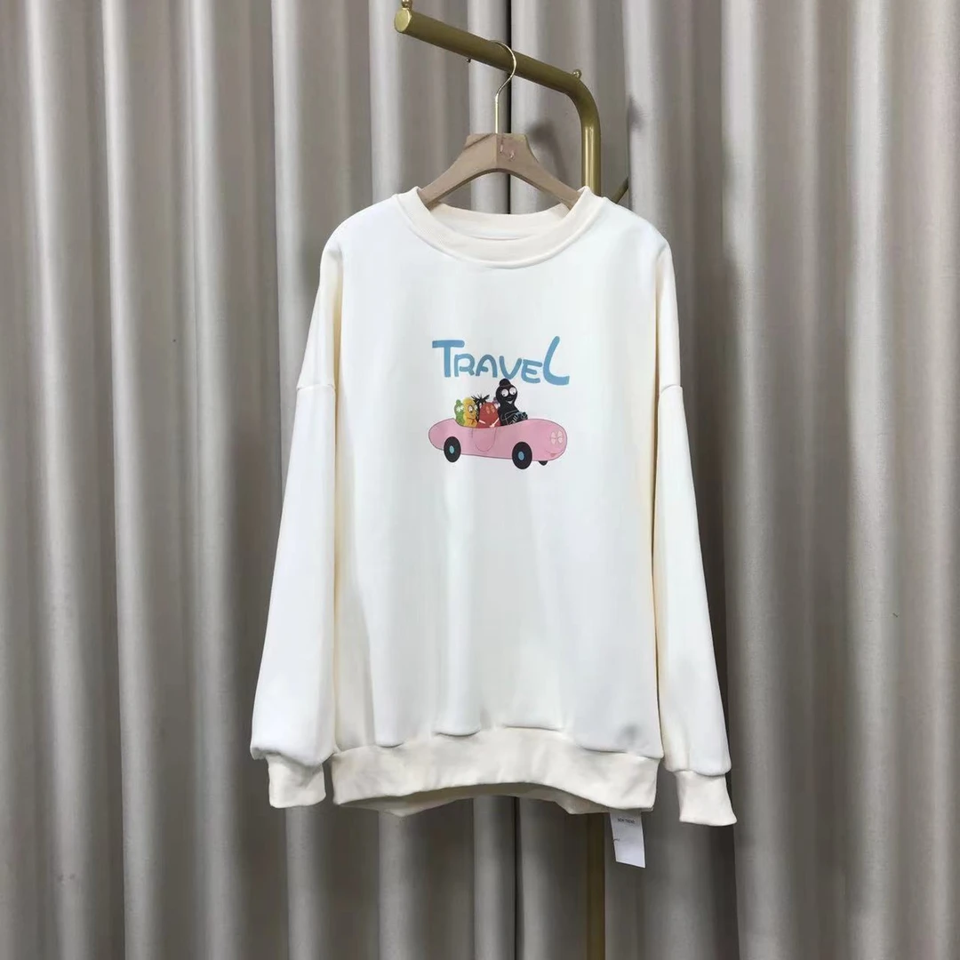 N3429宽松设计感显瘦百搭卡通保暖圆领加厚绒卫衣