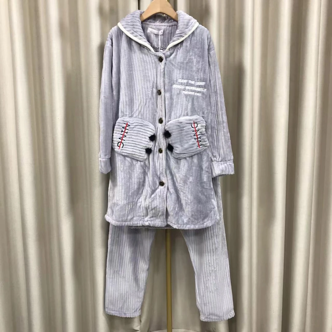 V952情侣睡衣女2024秋冬款加厚法兰绒男士家居服套装冬季天