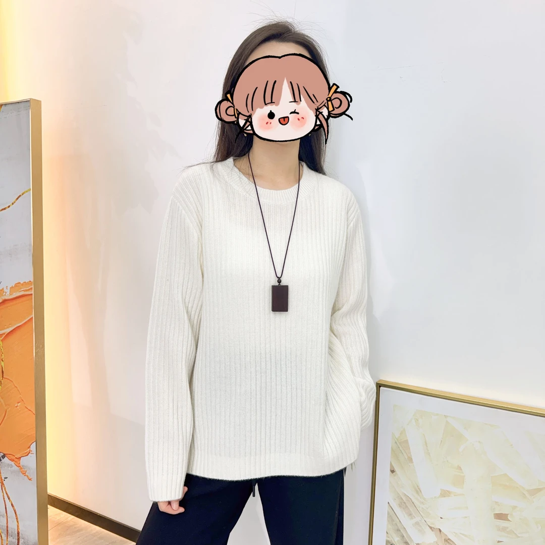 女士秋冬羊绒衫圆领纯色抽条通勤针织打底衫241925