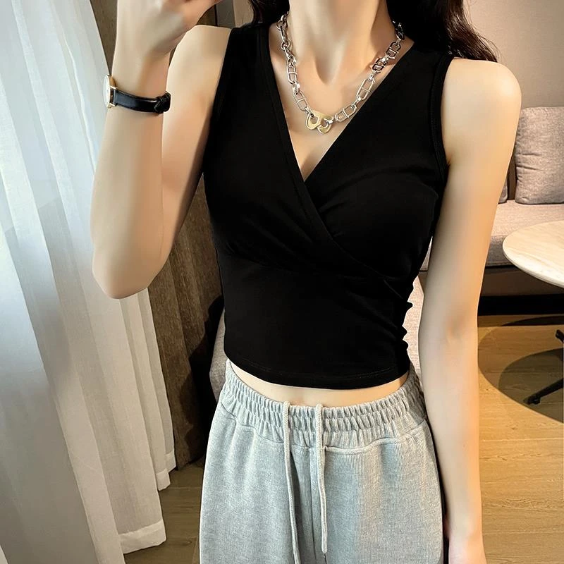 吊带背心女内搭设计感黑色外穿短款无袖v领打底上衣网红紧身露脐