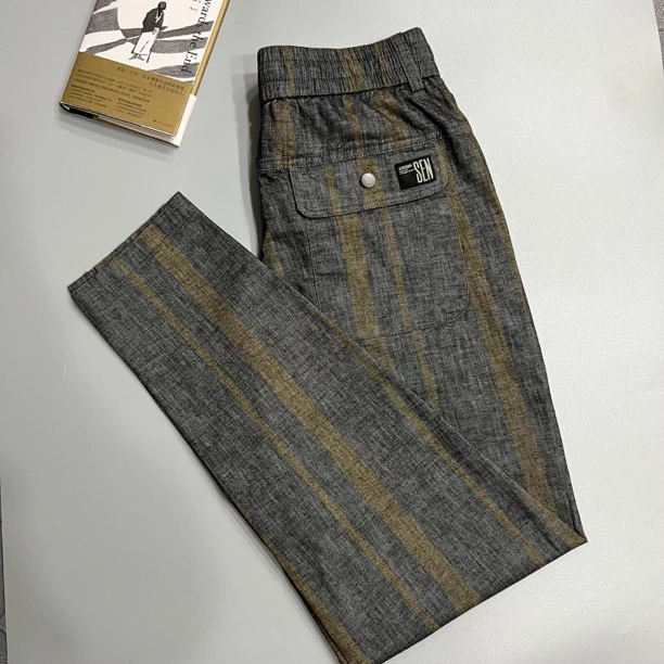 春夏新款贡缎棉弹力竖条显瘦宽松小直脚男士休闲裤【8032】