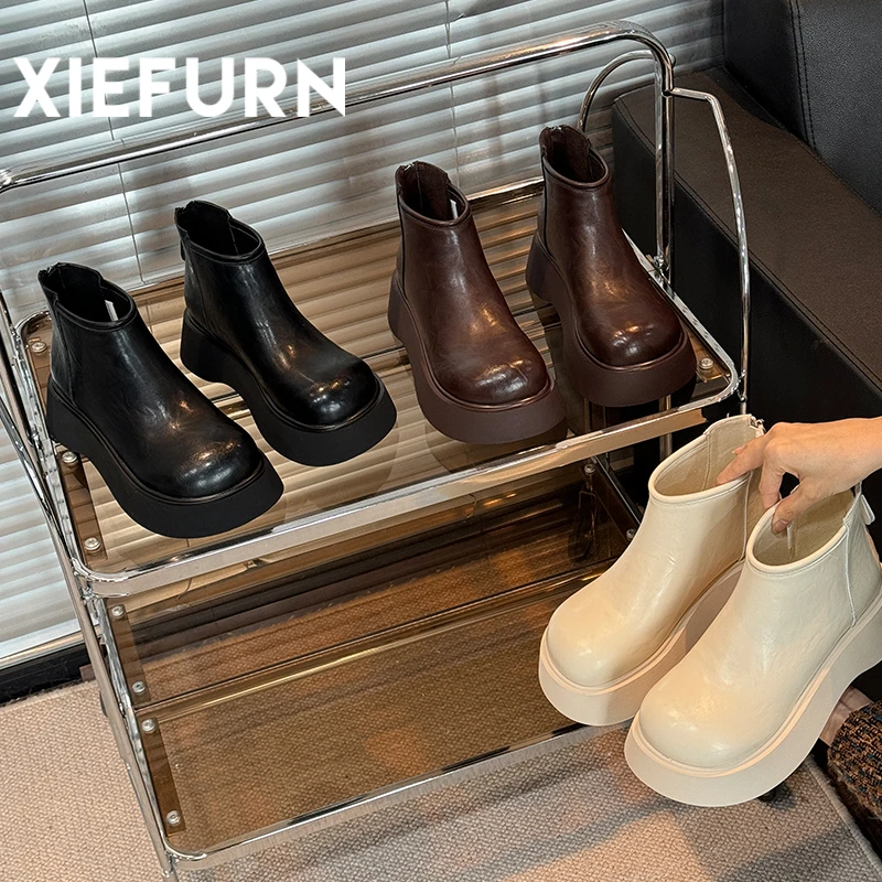 XIEFURN/鞋夫人秋冬厚底加绒瘦瘦靴2024新款爆款百搭舒适短靴