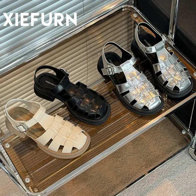 XIEFURN/鞋夫人2024夏季新款编织透气时尚休闲百搭软底镂空凉鞋