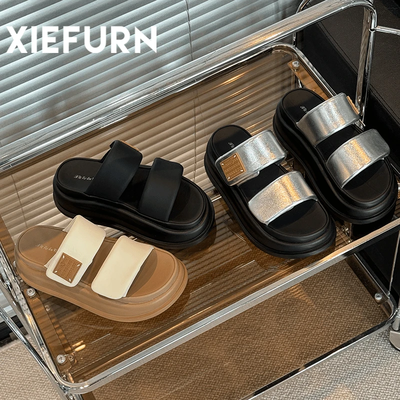 XIEFURN/鞋夫人2024夏季新款时尚网红休闲百搭软底厚底外穿一字拖