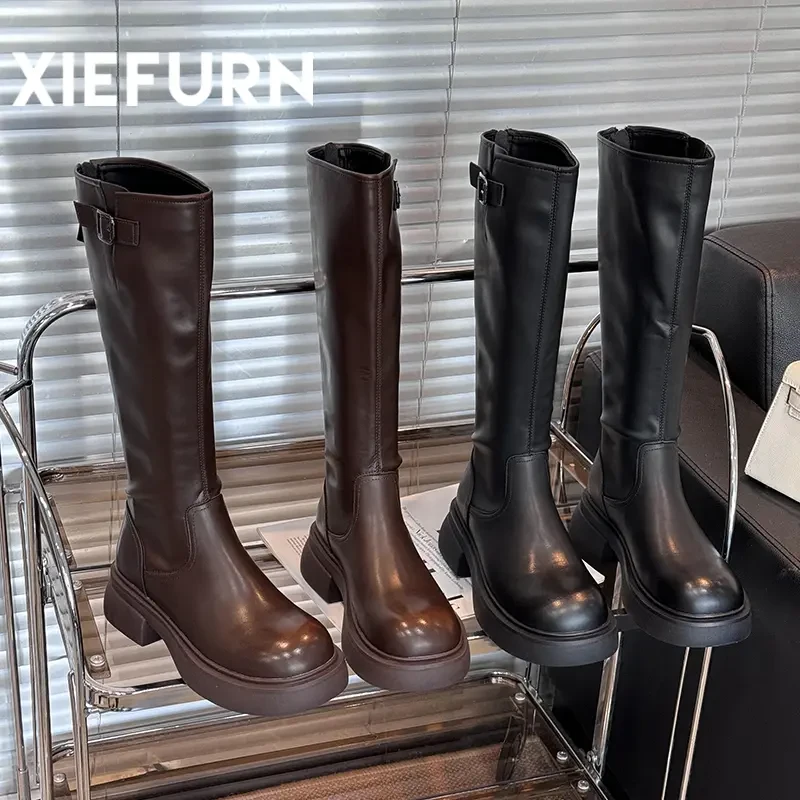 XIEFURN/鞋夫人厚底时尚百搭骑士长筒小个子英伦风秋冬瘦瘦靴显瘦