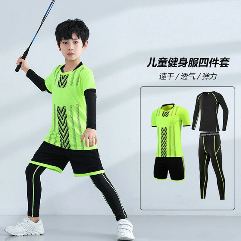 迪卡侬牌儿童羽毛球服速干衣秋冬长袖足球紧身衣网球训练服比赛服