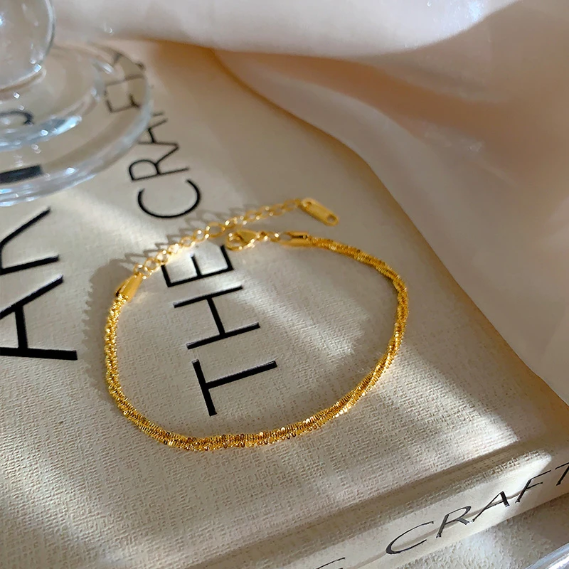 铜合金手链 高级感轻奢满天星手链女细款时尚金色可调节手链手串