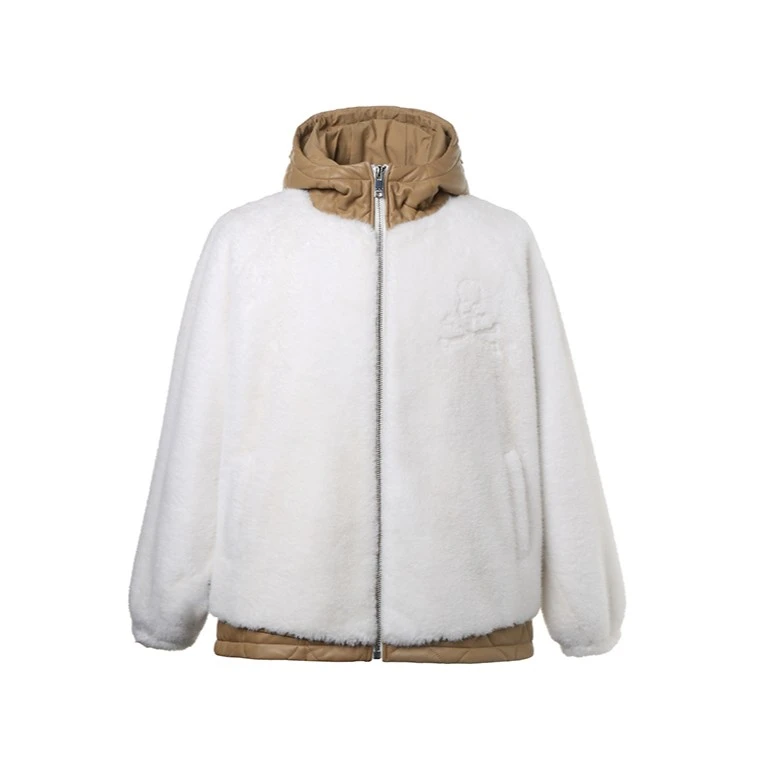 德托马索时尚撞色皮衣拼接新款潮牌男士连帽冬季保暖大码3981