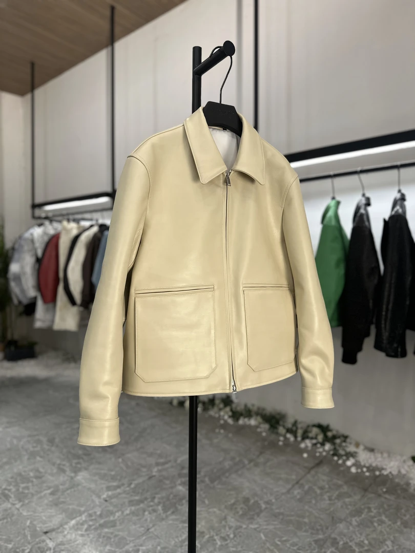 DR走秀款意大利胎牛皮/羊皮挺阔有型真皮衣男士外套翻领夹克5262