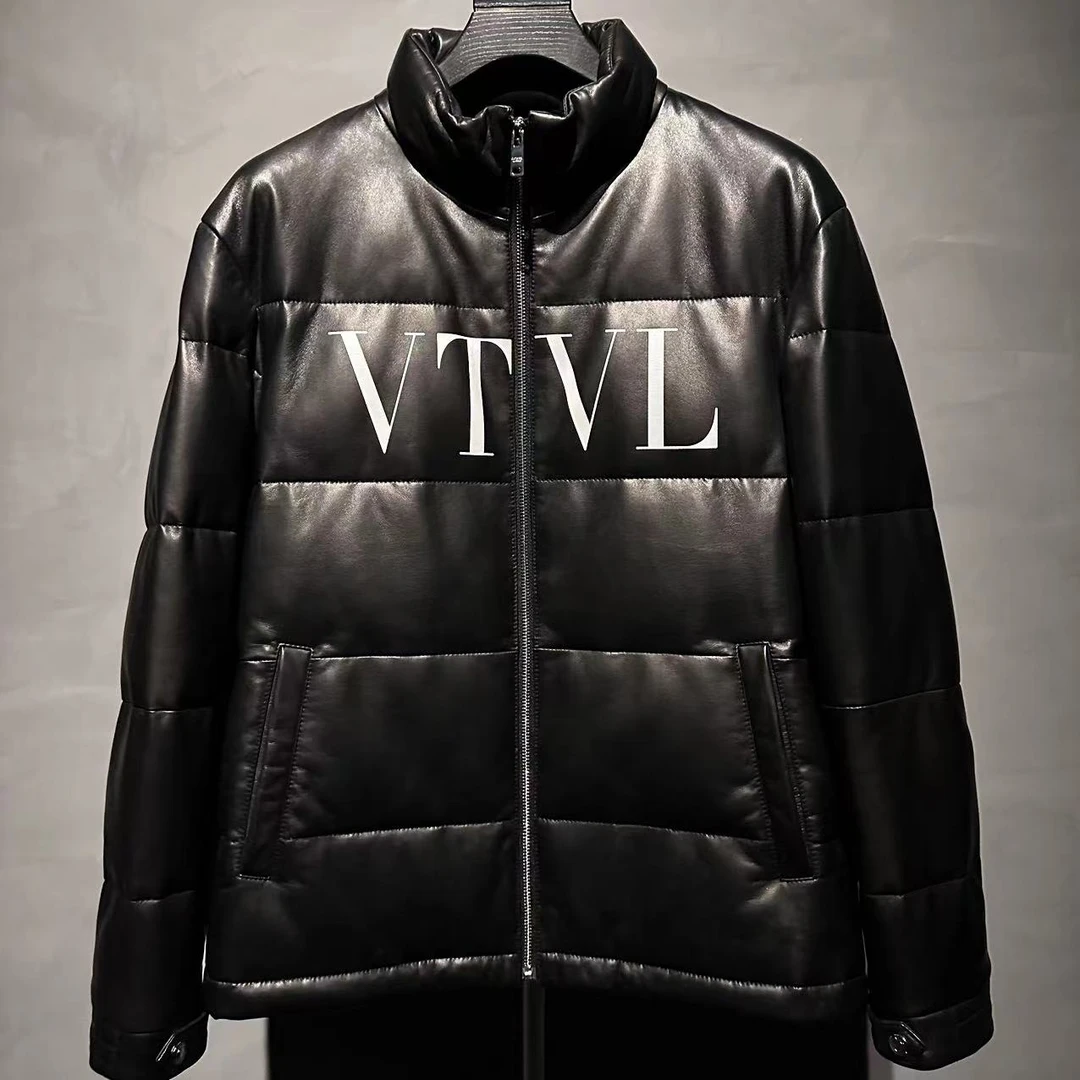 西班牙绵羊皮半植鞣真皮鹅绒服男士立领款外套百搭真皮皮衣AW10