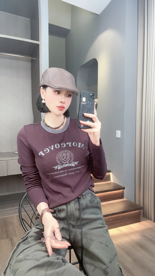 【缘姐精选】欧货秋季新款撞色圆领字母印花T恤女百搭显瘦洋气上衣