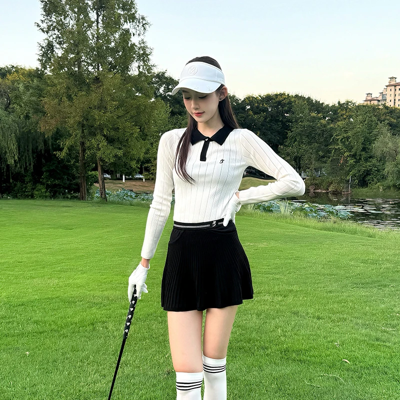 TASHI 高尔夫女秋冬新款修身显瘦针织长袖上衣保暖golf短裙裤女ig