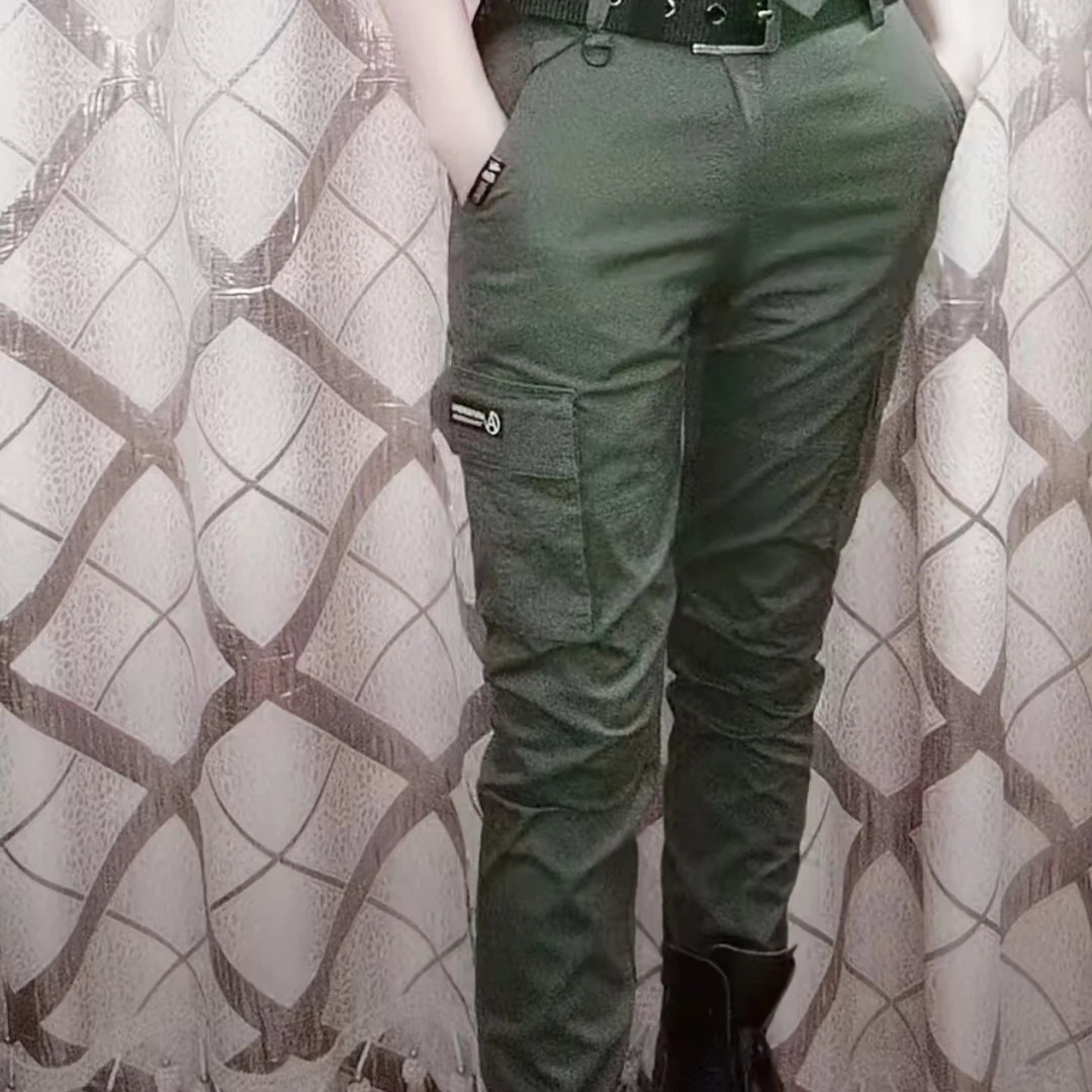 军绿色显瘦直筒工装裤