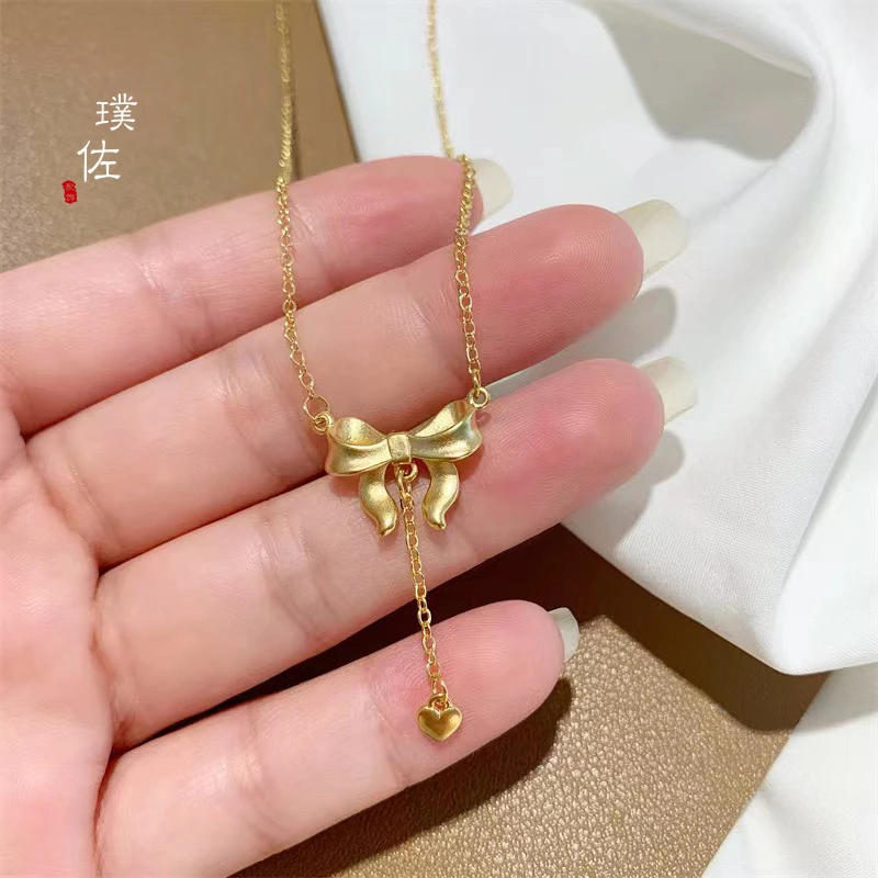 钛钢仿珍珠项链 在逃公主久不掉色金丝带蝴蝶结项链【252】金色仙女