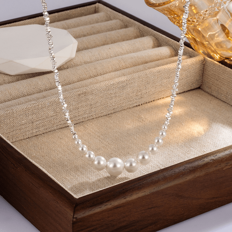 钛钢仿珍珠项链 碎银子渐变珍珠项链施家珍珠玻璃珠设计感