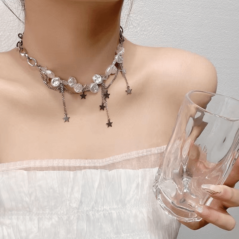钛钢仿珍珠项链 不规则珍珠星星项链【213】轻奢小众设计时尚锁骨链