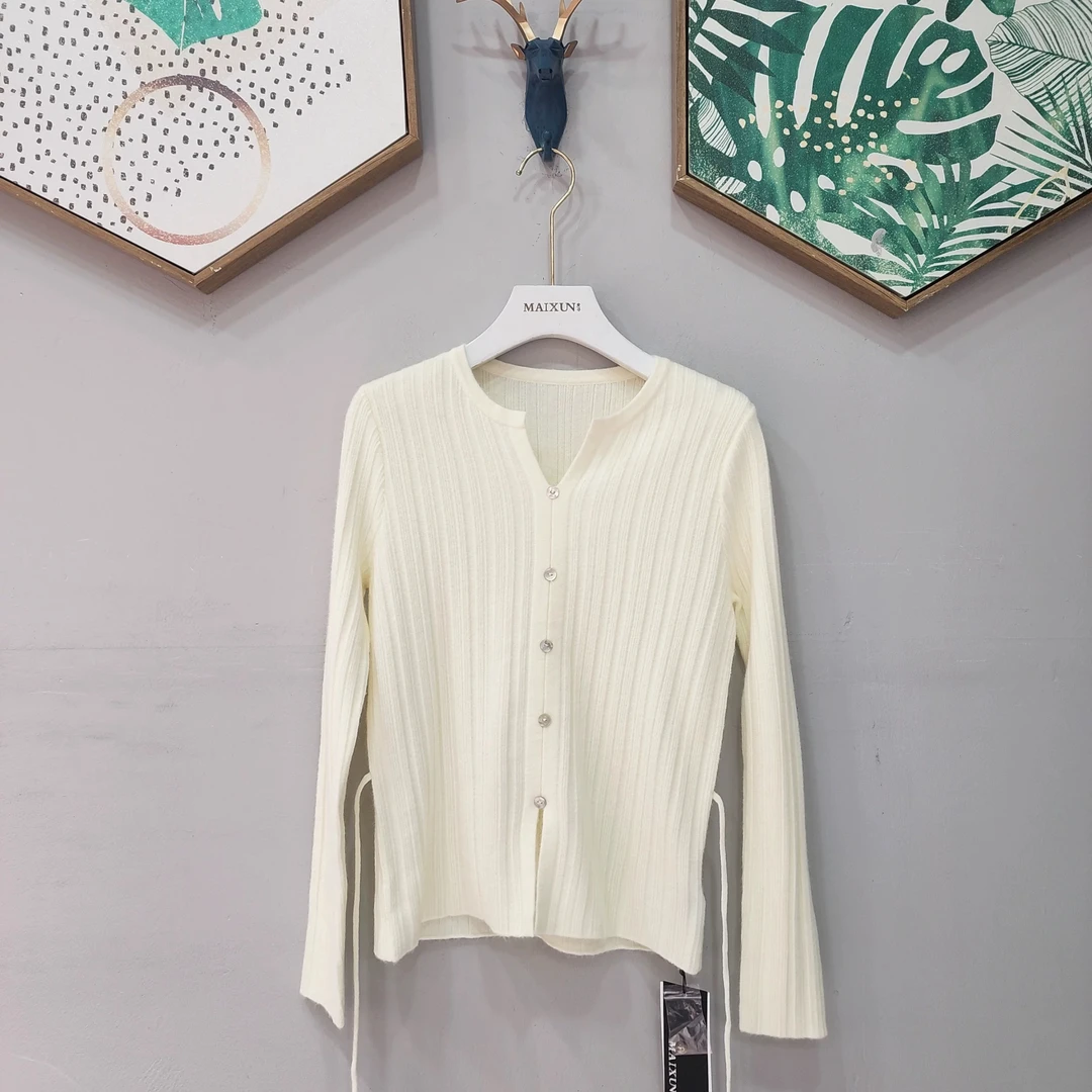 麦寻冬季新款ZTLZQ006色杏色长款针织衫时尚小众设计百搭款